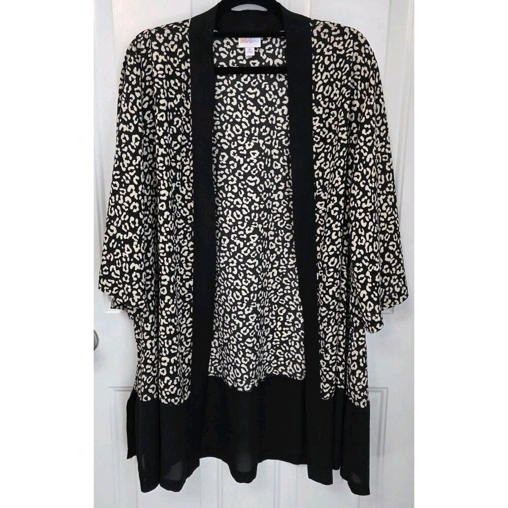 LuLaRoe Aurora Bell Sleeve Kimono - Black & Cream Leopard Print - Size M